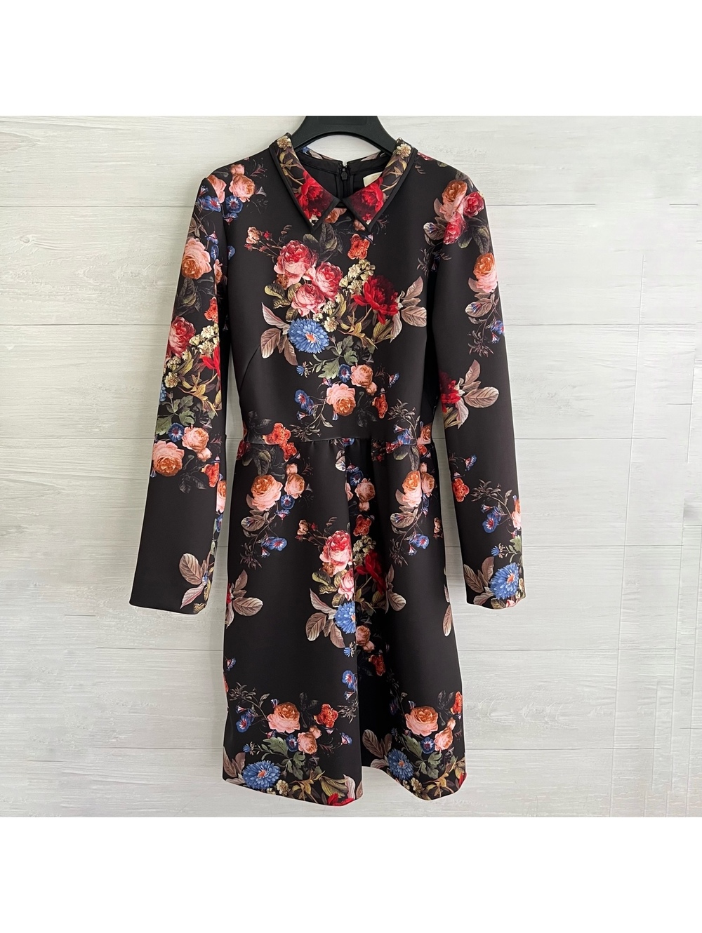 Erin Fetherston Floral Fit & Flare Dress Size 10 Collared Long Sleeve Pockets